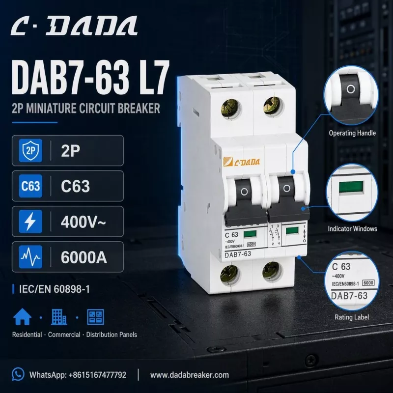 DAB7-63 L7 2P MCB - බෙදාහැරීමේ පැනල් සඳහා පැහැදිලි, සංයුක්ත ආරක්ෂාව
